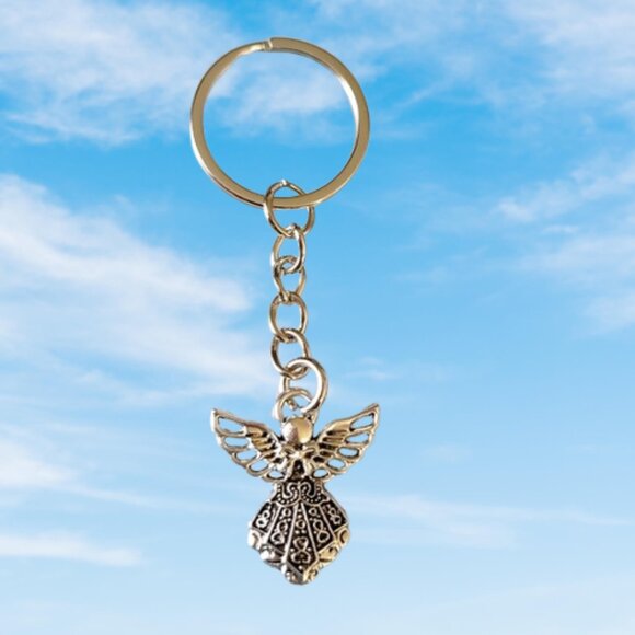 Guardian Angel Keychain Keyring Bag Charm Silver Tone Split Ring OS New - Picture 1 of 9